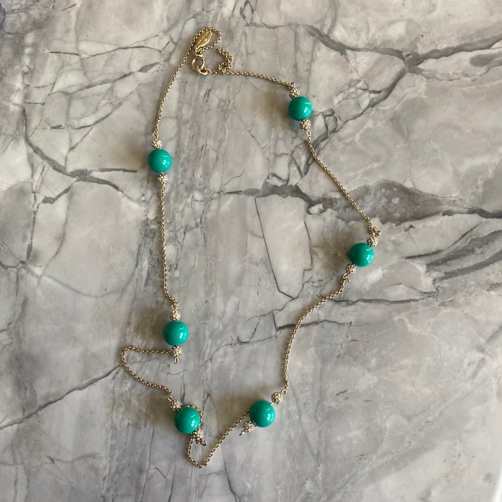 Ann Taylor Beaded Jade Green and Crystal Necklace